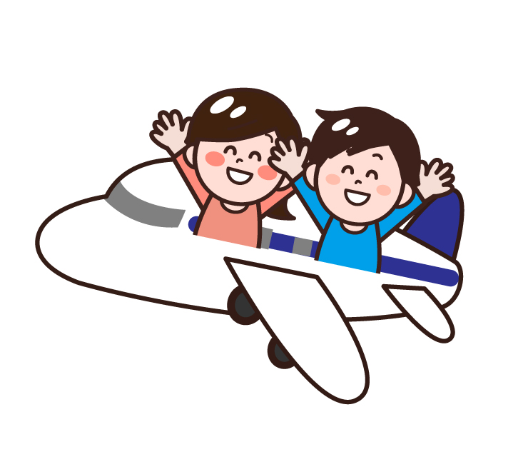 飛行機に乗る夫婦のイラスト